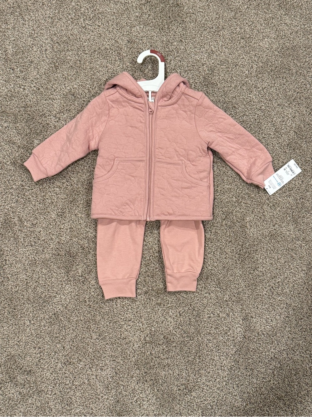 Quilted 6 Months Baby Hoodie & Jogger Set - Dusty Rose